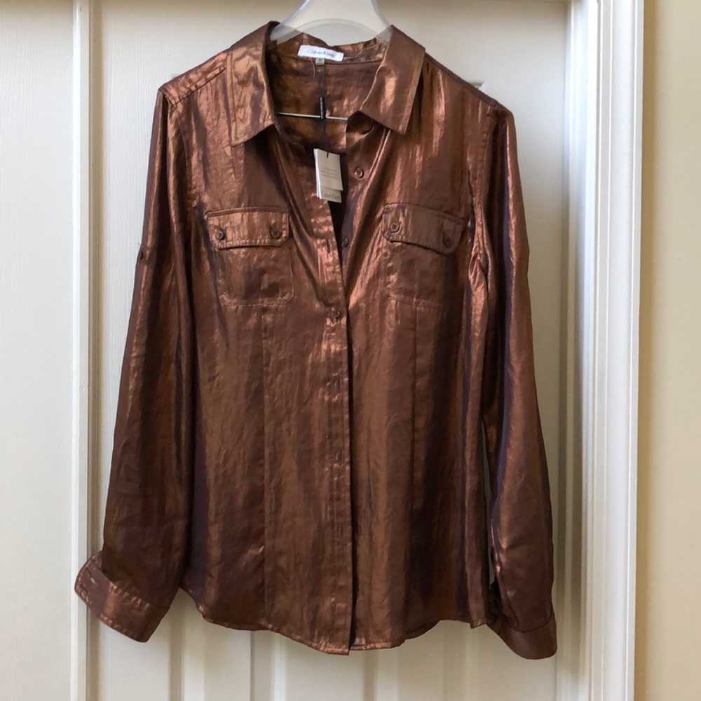 Calvin Klein metallic bronze blouse never worn